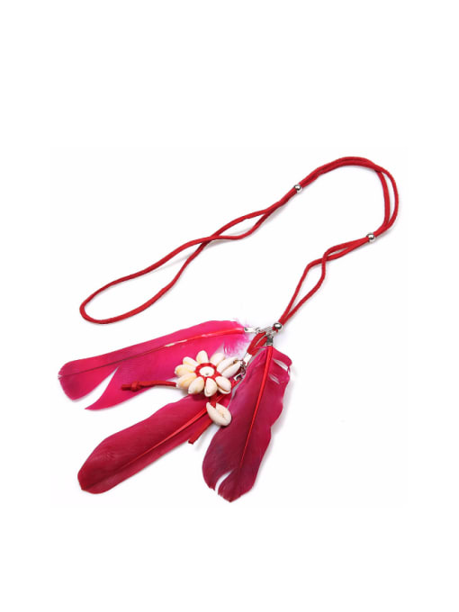 JHBZBVN1551-E Creative Shell Feather Flower Pendant Long Necklace