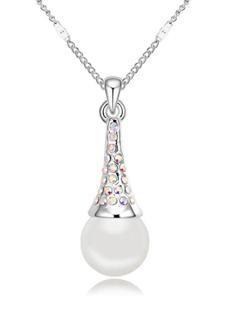 QIANZI Simple Shiny Crystals Imitation Pearl Alloy Necklace 1