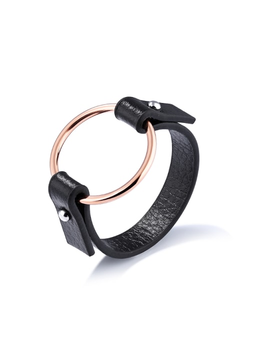 Rose Gold Simple Round Black Artificial Leather Bracelet