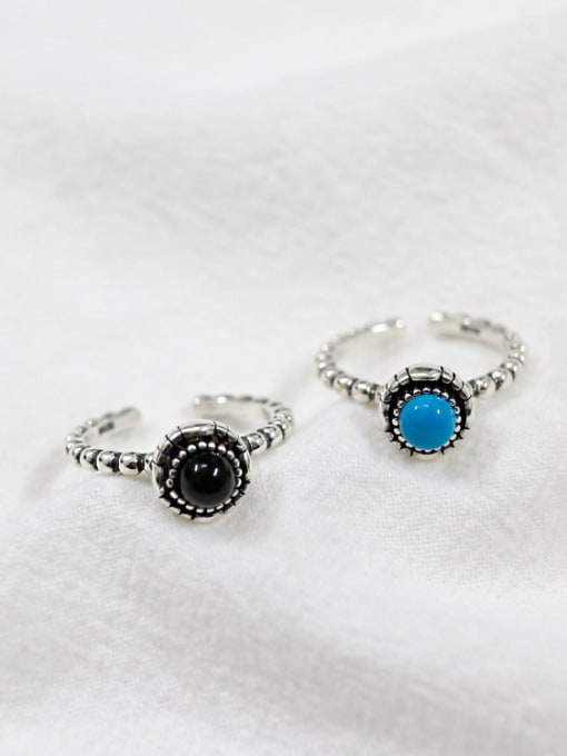 DAKA 925 Sterling Silver With Antique Silver Plated Vintage Round Turquoise Rings