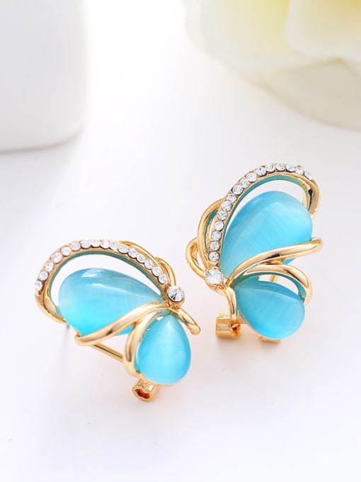 Wei Jia Fashion Opal stones Cubic Rhinestones Butterfly Stud Earrings 1