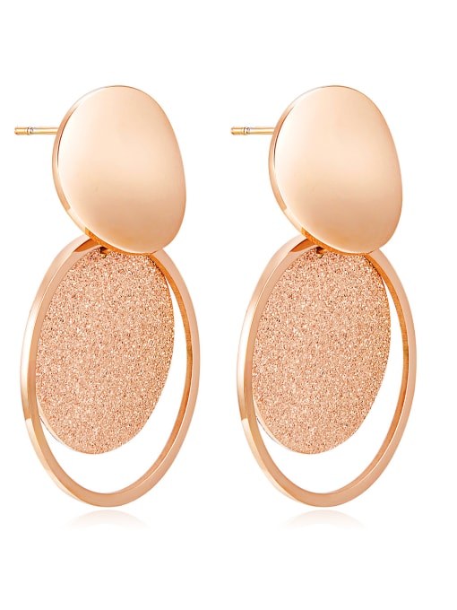 rose gold Stainless Steel With Rose Gold Plated Trendy frosted Round Chandelier Earrings