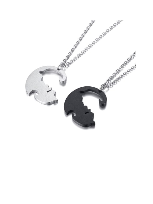 CONG Stainless Steel With  Cute Black And White Puppy Couple  Necklaces 4