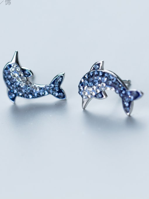 Rosh Pure silver Rhinestone gradually change the Blue Dolphin Earrings 2