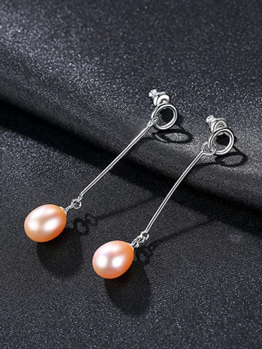 Pink 925 Sterling Silver With Artificial Pearl  Simplistic Oval Long section Drop Earrings