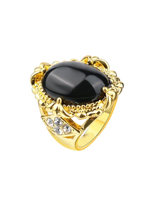 Gujin Gold Plated Black Resin stone Retro Alloy Ring 0