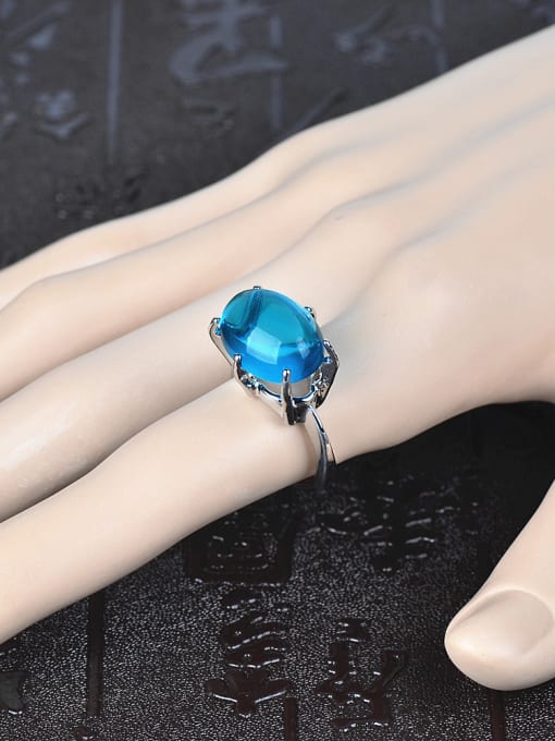 Wei Jia Simple Oval Blue Stone Copper Ring 1
