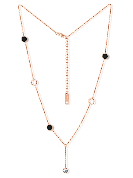 Open Sky Fashion Black Rounds Zircon Rose Gold Plated Necklace 0