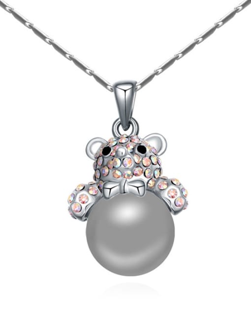 grey Fashion Tiny Crystals-covered Bear Imitation Pearl Alloy Necklace