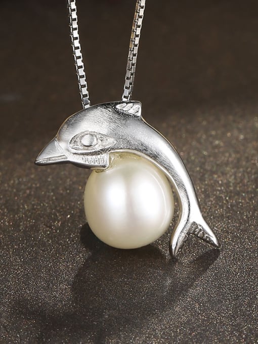 One Silver Dolphin Shaped Freshwater Pearl Pendant 2