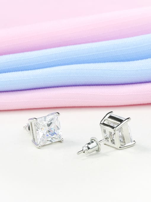 Platinum Fashion Square Shaped Zircon Stud Earrings