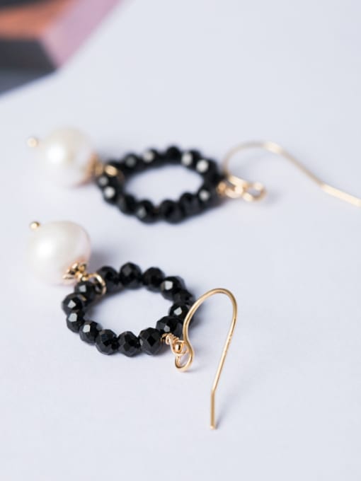 SILVER MI Fashion Tiny Black Stones Artificial Pearl 925 Silver Earrings 1