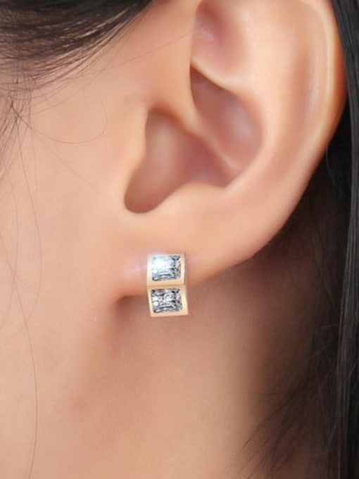 CONG All-match Rose Gold Plated Zircon Stud Earrings 1