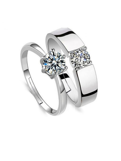 Dan 925 Sterling Silver With  Cubic Zirconia Simplistic Lovers free size Rings 0
