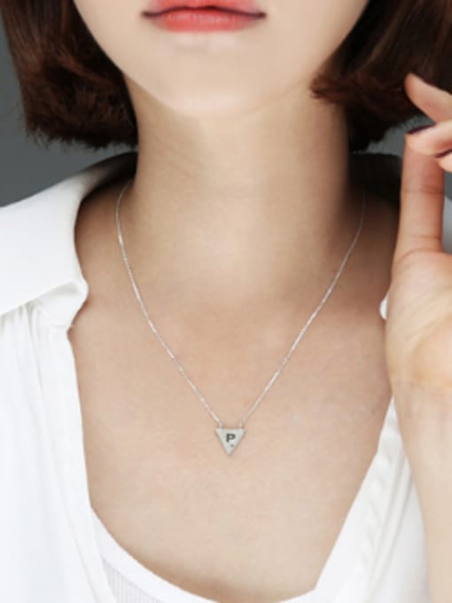 DAKA Simple Triangle Letter P Pendant Silver Necklace 1
