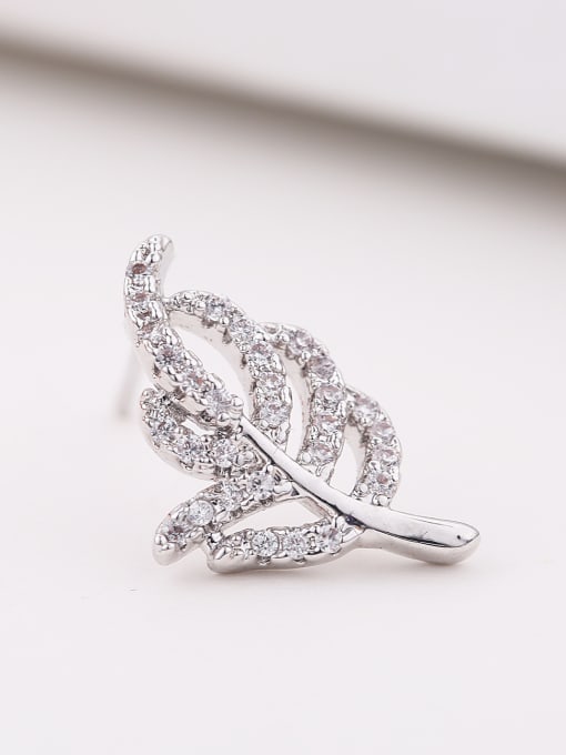 Wei Jia Asymmetrical Leaf Cubic Zirconais Copper Stud Earrings 2