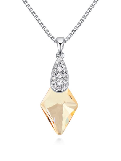 yellow Simple Rhombus austrian Crystal Pendant Platinum Plated Necklace