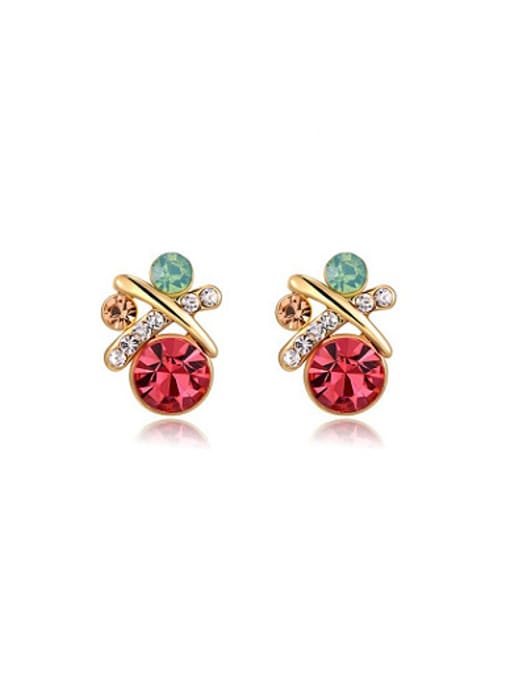 18K Gold Colorful Austria Crystal Round Shaped Stud Earrings
