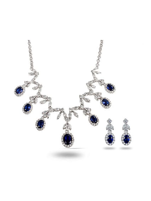 SANTIAGO Noble Blue Water Drop Shaped Zircon Two Pieces Jewelry Set 0