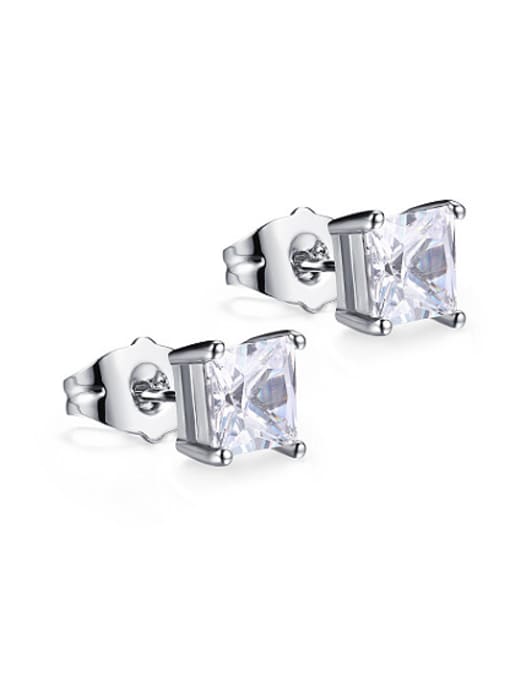 platinum Exquisite Square Shaped AAA Zircon Copper Stud Earrings