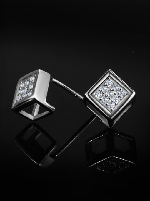 SANTIAGO Simple Shiny Zirconias 925 Sterling Silver Cube Stud Earrings 2