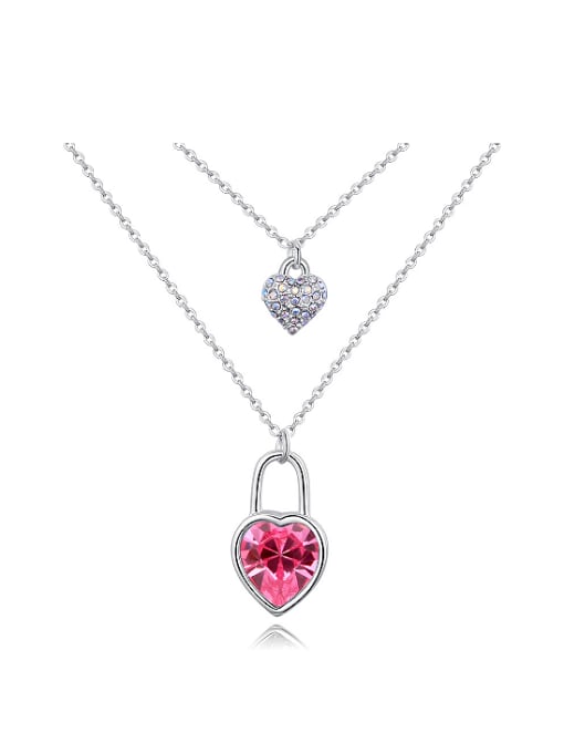 QIANZI Simple Heart austrian Crystals Double Layer Alloy Necklace 0