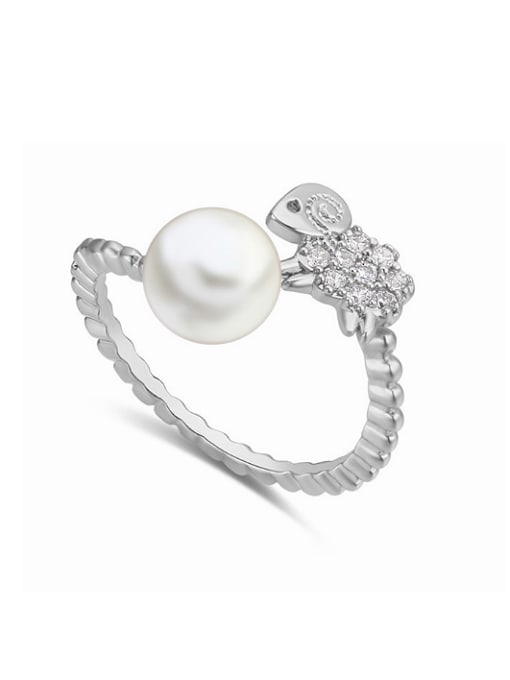 platinum Personalized Little AAA Zirconias-studded Sheep Imitation Pearl Alloy Ring