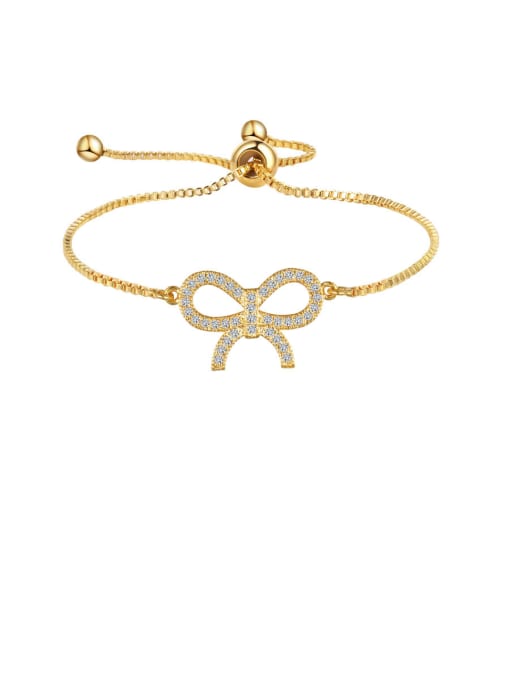 Champagne gold Copper With Cubic Zirconia Simplistic Bowknot Adjustable Bracelets