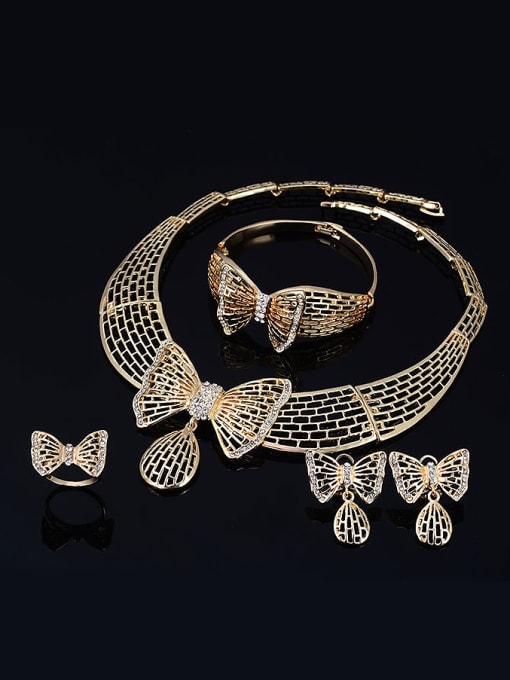 BESTIE Alloy Imitation-gold Plated Fashion Bowknot Hollow Four Pieces Jewelry Set 1