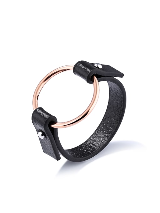 Open Sky Simple Round Black Artificial Leather Bracelet 0