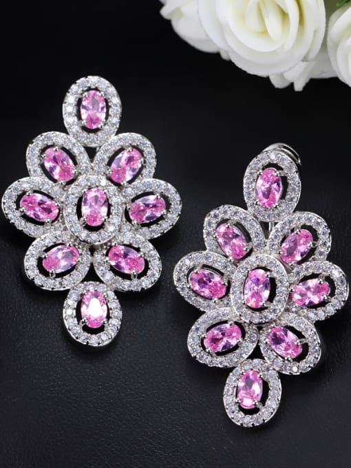 Pink Luxurious Color Zircons Drop Cluster earring