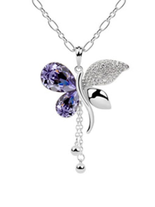 QIANZI Fashion austrian Crystals-studded Butterfly Pendant Alloy Necklace 2