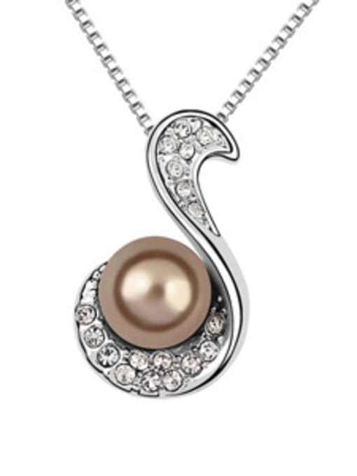 brown Fashion Imitation Pearl Shiny Tiny Crystals Alloy Necklace