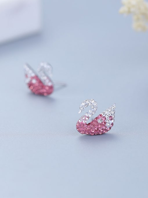 One Silver Women Swan Shaped Zircon stud Earring 2