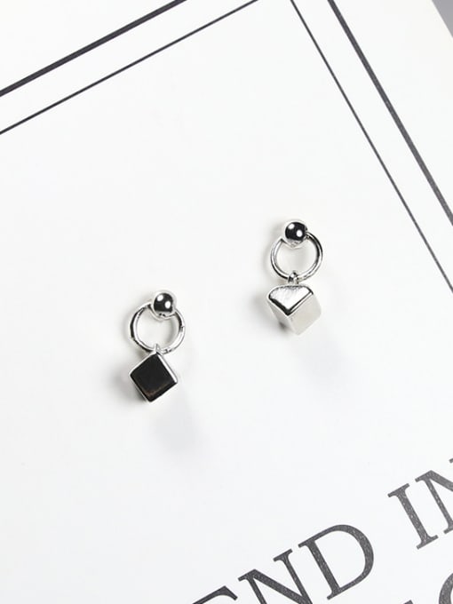 Peng Yuan Tiny Geometrical Cube 925 Silver Stud Earrings 0