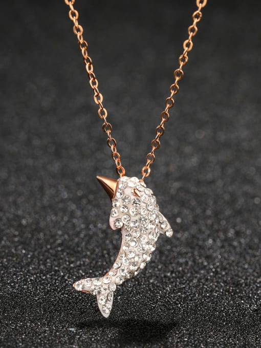 UNIENO 925 Sterling Silver With Rose Gold Plated Cute Dolphin Necklaces 0