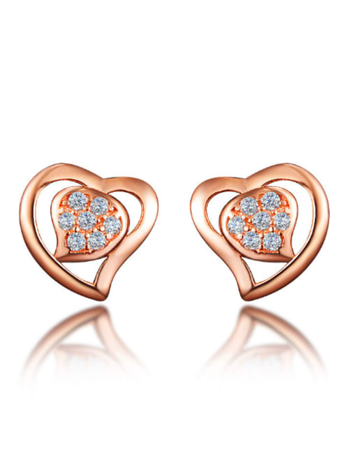 Rose gold Fashion Little Heart Cubic Rhinestones 925 Sterling Silver Stud Earrings