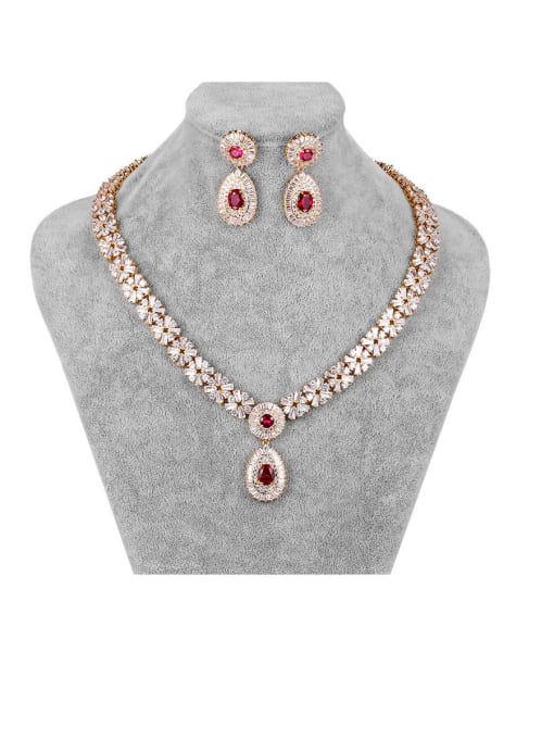 Platinum red Copper With Platinum Plated Fashion Water Drop  Earrings And Necklaces 2 Piece Jewelry Set