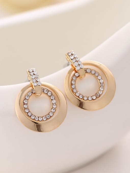 Wei Jia Champagne Gold Plated Hollow Round Rhinestones Alloy Stud Earrings 0