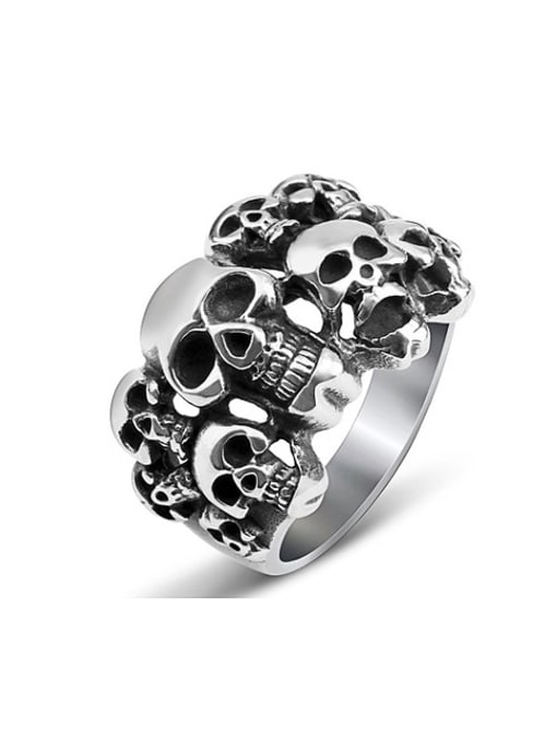 RANSSI Punk Exaggerated Skulls Statement Ring 0