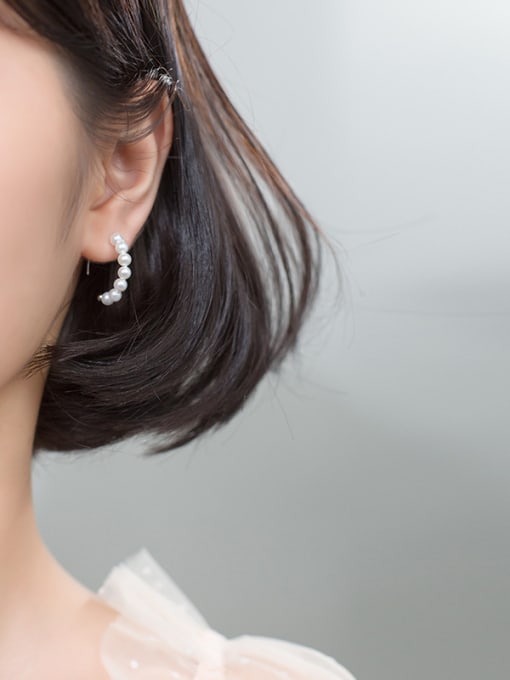 Rosh 925 Sterling Silver With Artificial Pearl Trendy Charm Hoop Earrings 1