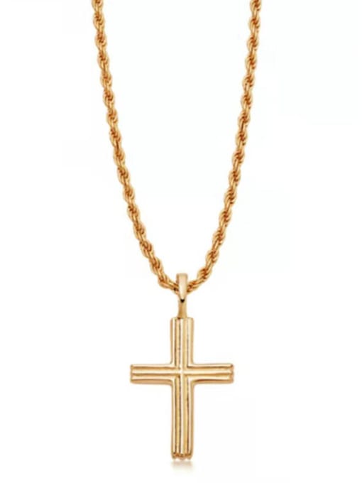 GROSE Titanium With Gold Plated Simplistic Smooth Cross Necklaces 4