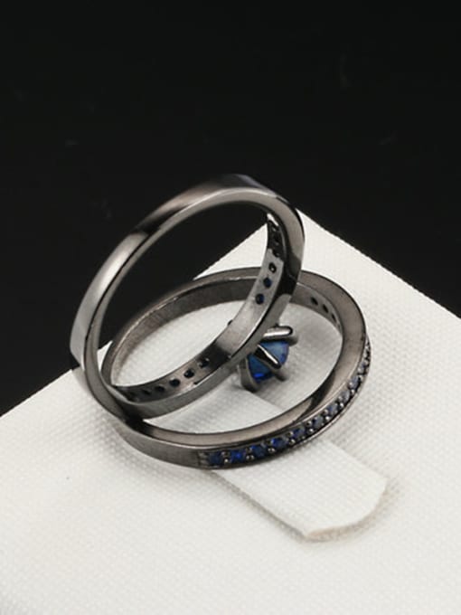 blue Luxury Black Gun Plated Geometric Shaped Zircon Ring Set
