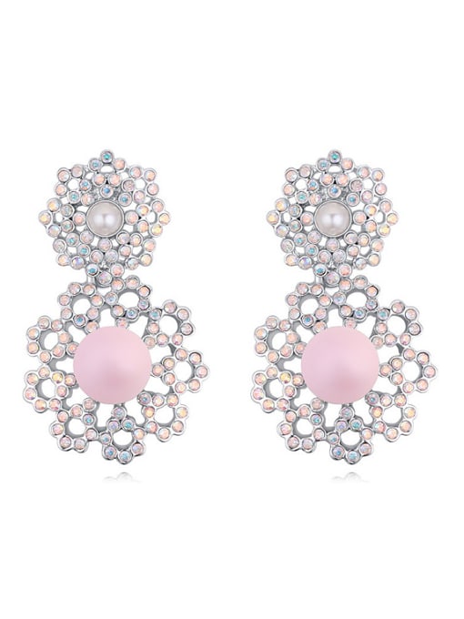 pink Exaggerated Imitation Pearls Tiny Cubic Crystals-covered Alloy Stud Earrings