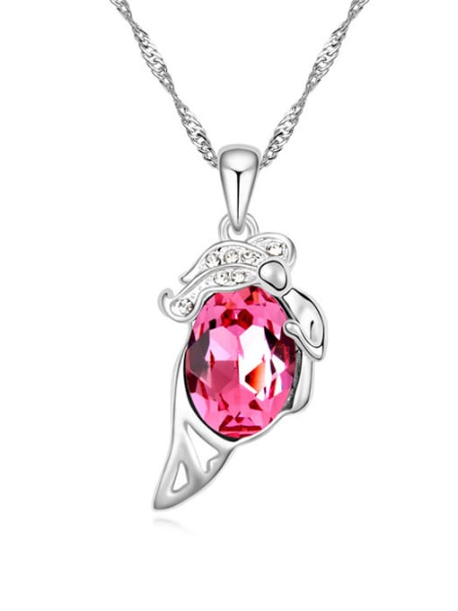 pink Simple Shiny Oval austrian Crystal Pendant Alloy Necklace