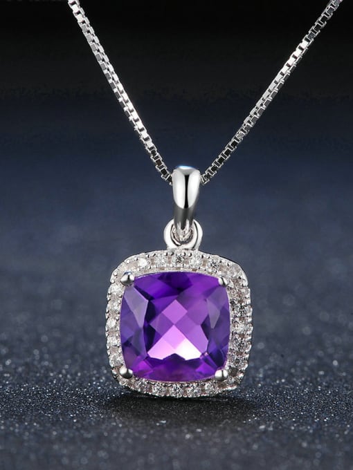 ZK Square-shape Amethyst White Gold Plated Pendant 2