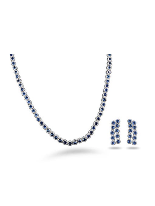 SANTIAGO Exquisite Blue Round Shaped Zircon Two Pieces Jewelry Set 0