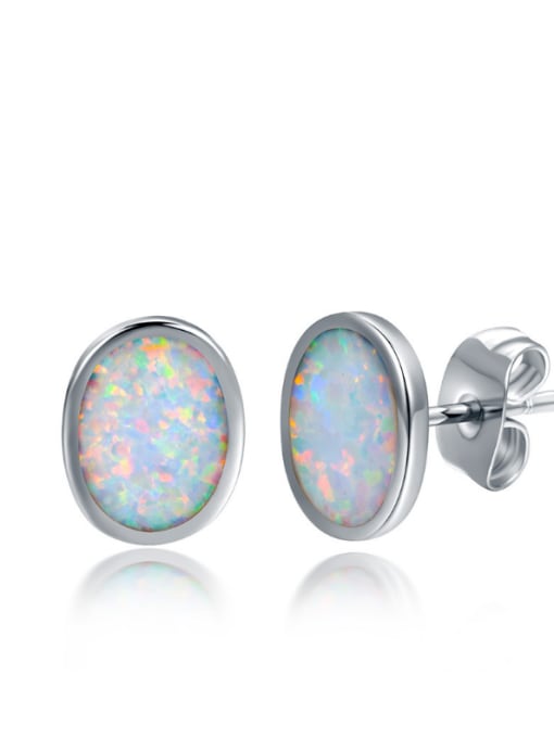 UNIENO Fashion Simple Oval Shaped White Blue Opal Stud Earrings 0