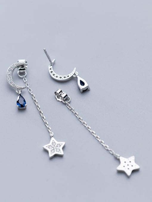 Rosh 925 Sterling Silver With Cubic Zirconia Personality Star Moon Drop Earrings 3