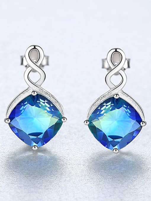 Blue -18I01 925 Sterling Silver With Platinum Plated Simplistic Geometric Drop Earrings